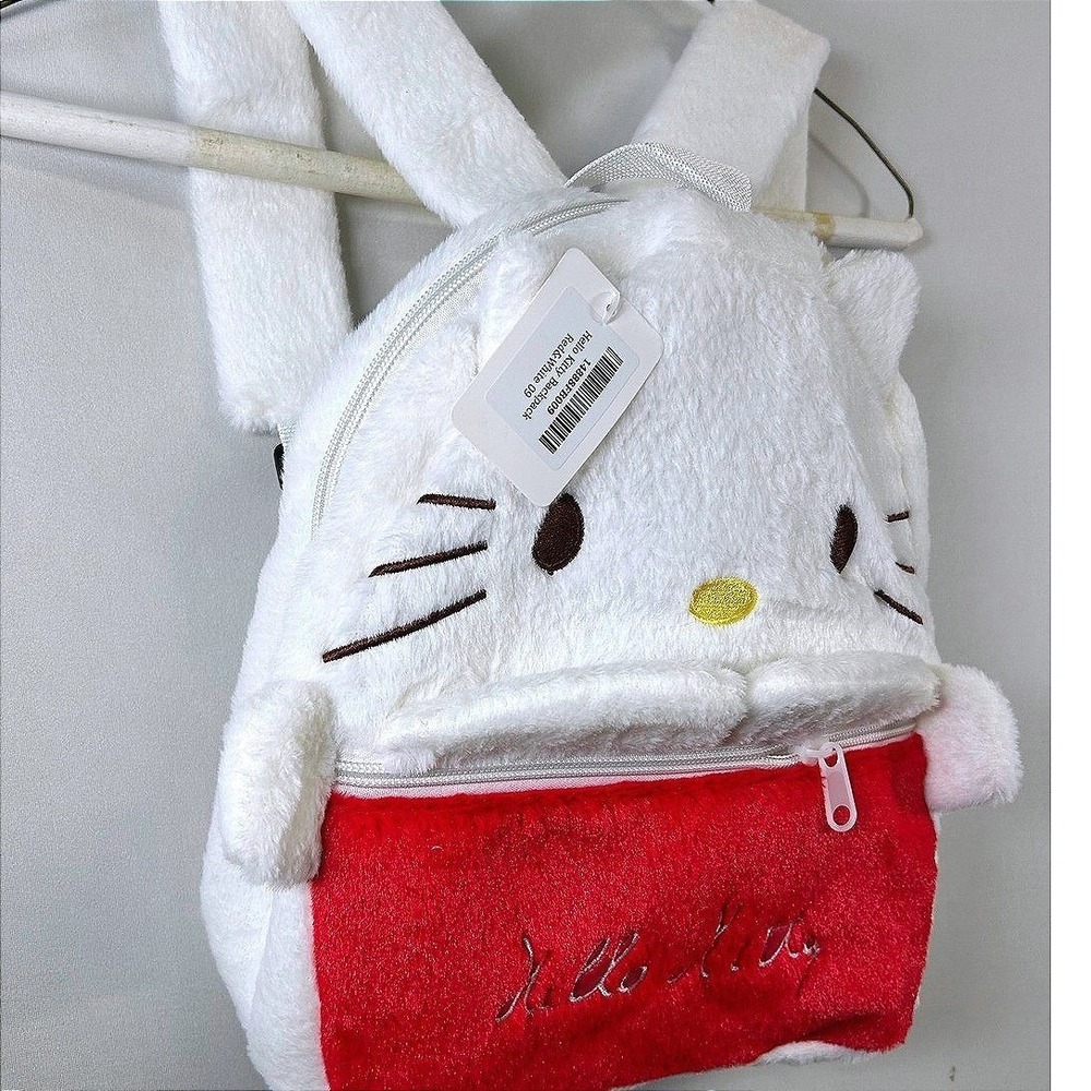 Kawaii White & Red Kitty Plush Mini Backpack Cute Character Bag pre-K school